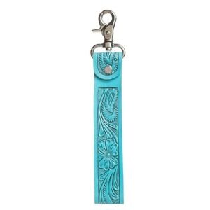 Myra Bag BLOOMING MEADOW Keychain FOB Hand Tooled Turquoise Leather S-10838